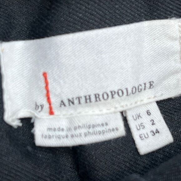 Anthropologie Pants Women 2 Black Linen Blend Belted Three Button Front Wide Leg - Picture 8 of 8